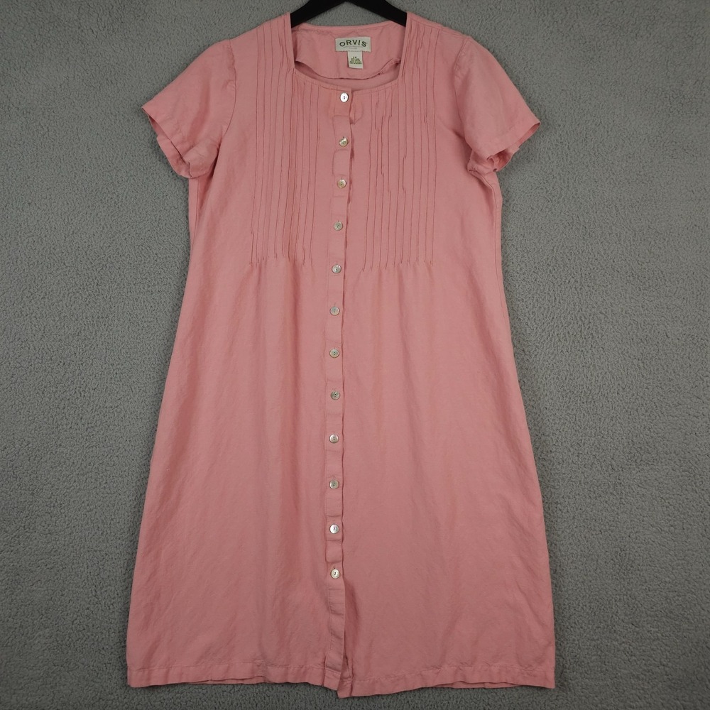 Orvis Dress Womens LP Large Petite Blush Pink Linen Blend Pleated Midi Modest